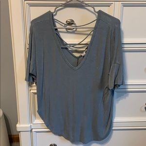 grey/blue short sleeved shirt
